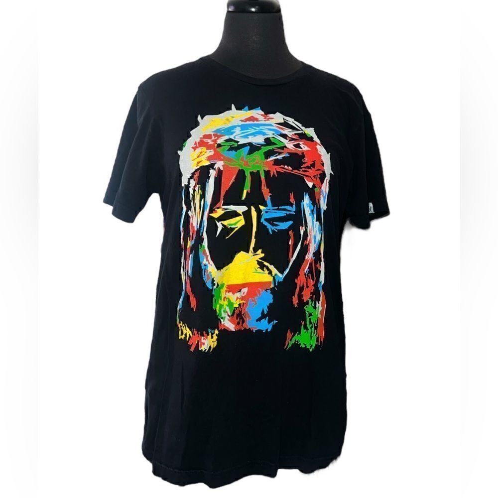 WRLDINVSN Black “Multicolored jesus” Tee